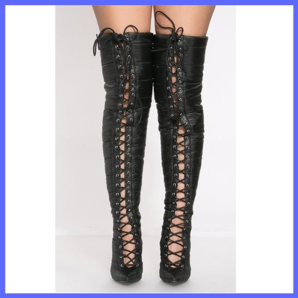 NWT Puffer Lace Up Thigh Boot (Black) - Picture 5 of 5